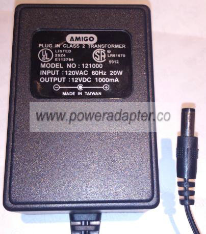 AMIGO 121000 AC ADAPTER 12VDC 1000mA New -(+) 2 x 5.5 x 12mm AMIGO 121000 AC ADAPTER 12VDC 1000mA New -(+) 2 x 5.5